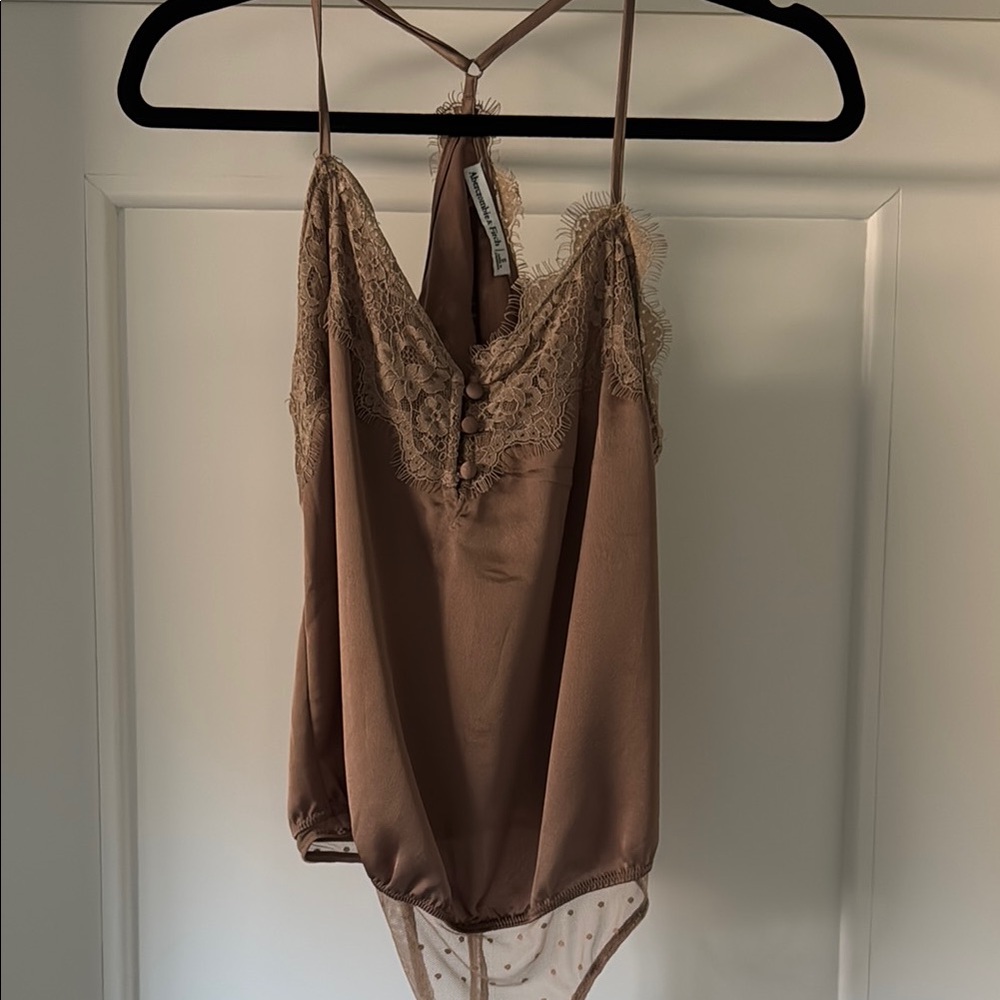 Abercrombie Satin Brown Lace Trim Cami Bodysuit